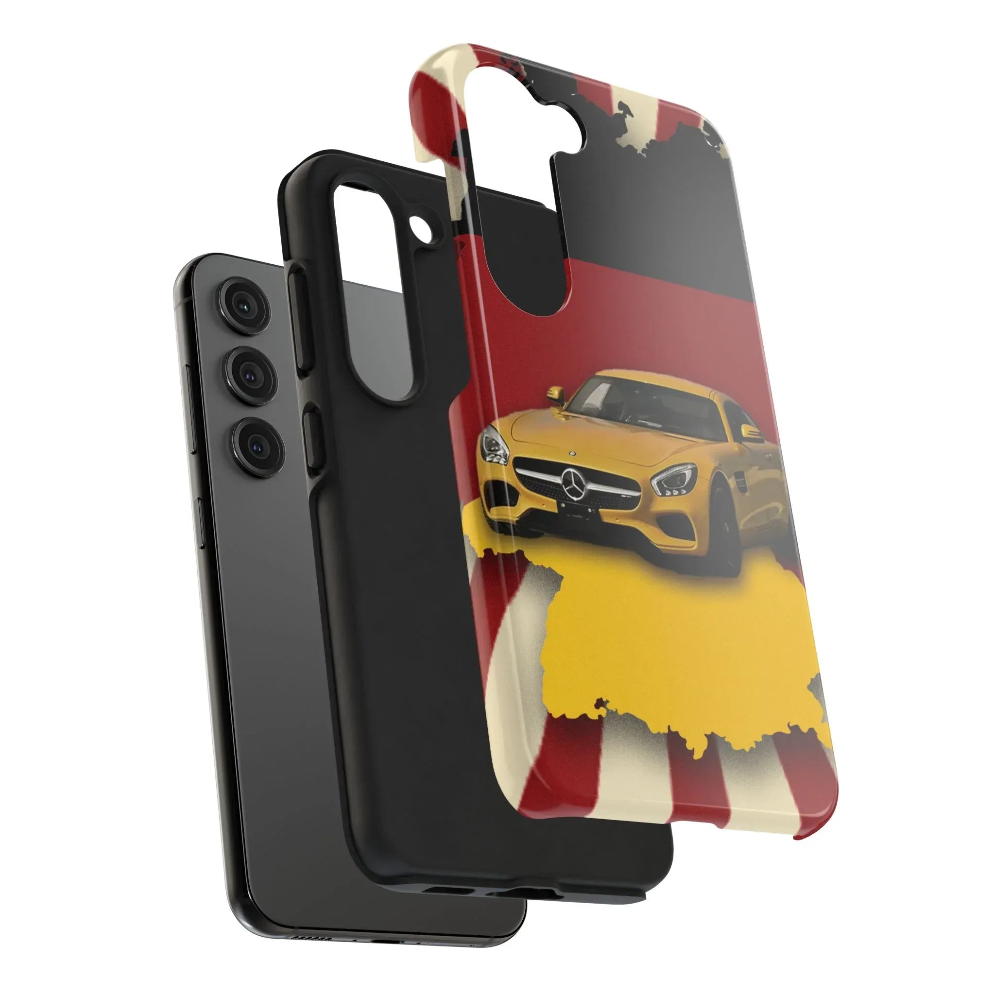 Mercedes Sports Car Tough Phone Case — Yellow GT on Red & Black Background - DiwaKi