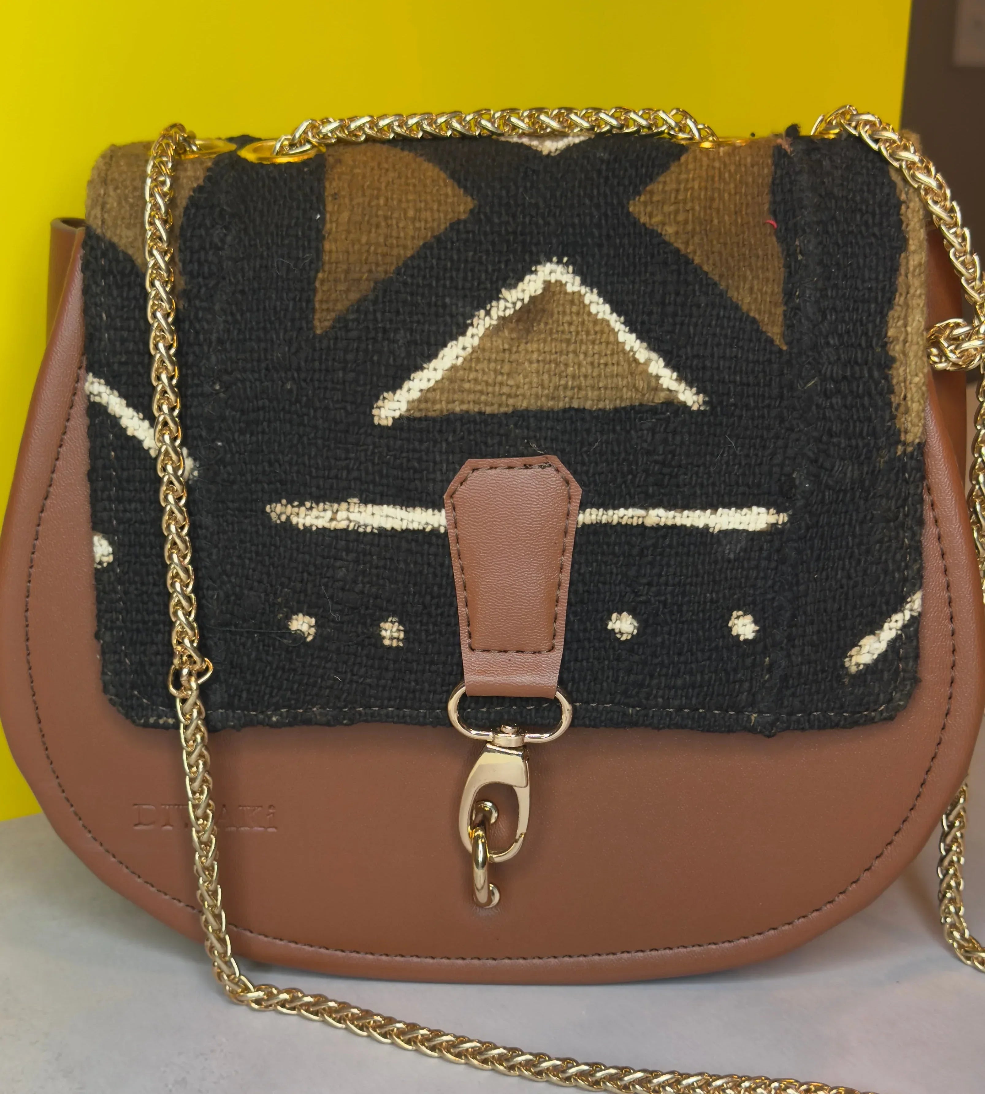 African black & brown bogolan pattern shoulder bag - DiwaKi