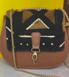 DiwaKi Bogolan Royale Chain Bag – African Mudcloth Leather Shoulder Bag with Gold Chain