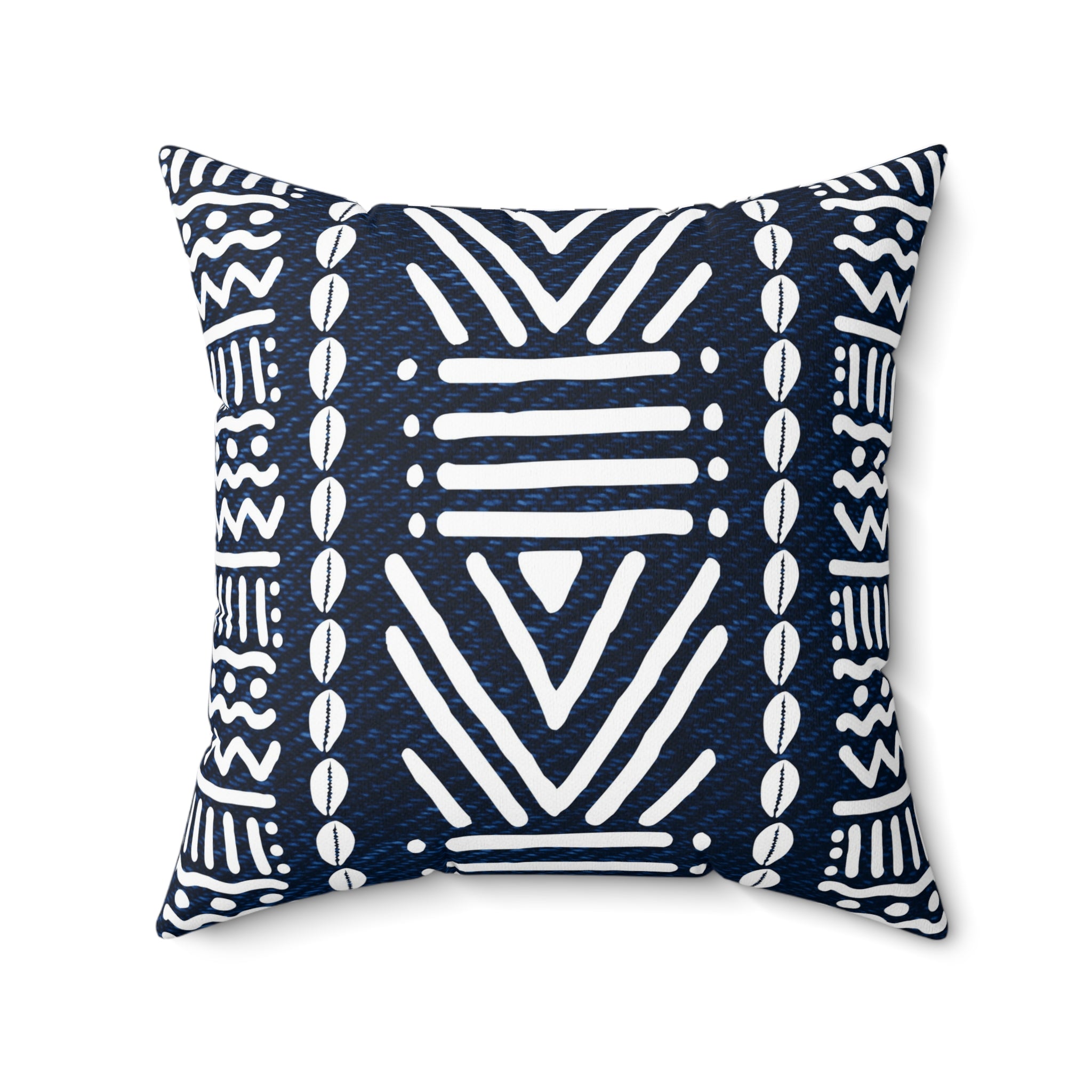 Mudcloth-Inspired Navy Throw Pillow — Boho Geometric Square Accent