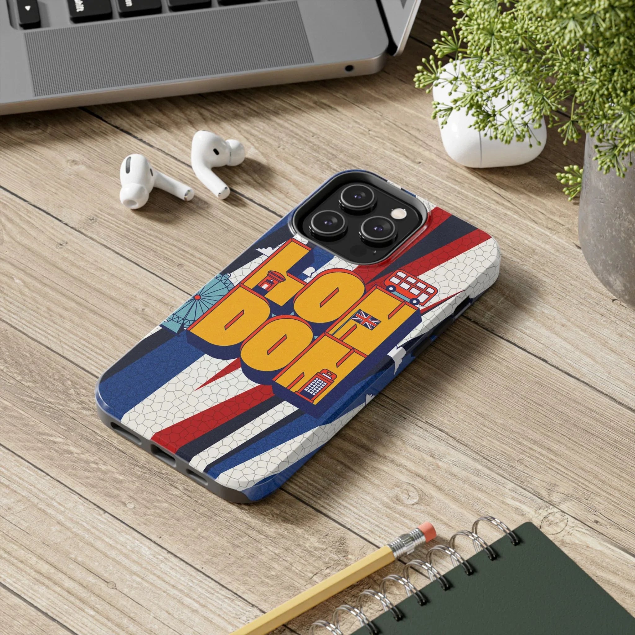 London Graphic Tough Phone Case – Retro Union Jack Travel Design - DiwaKi