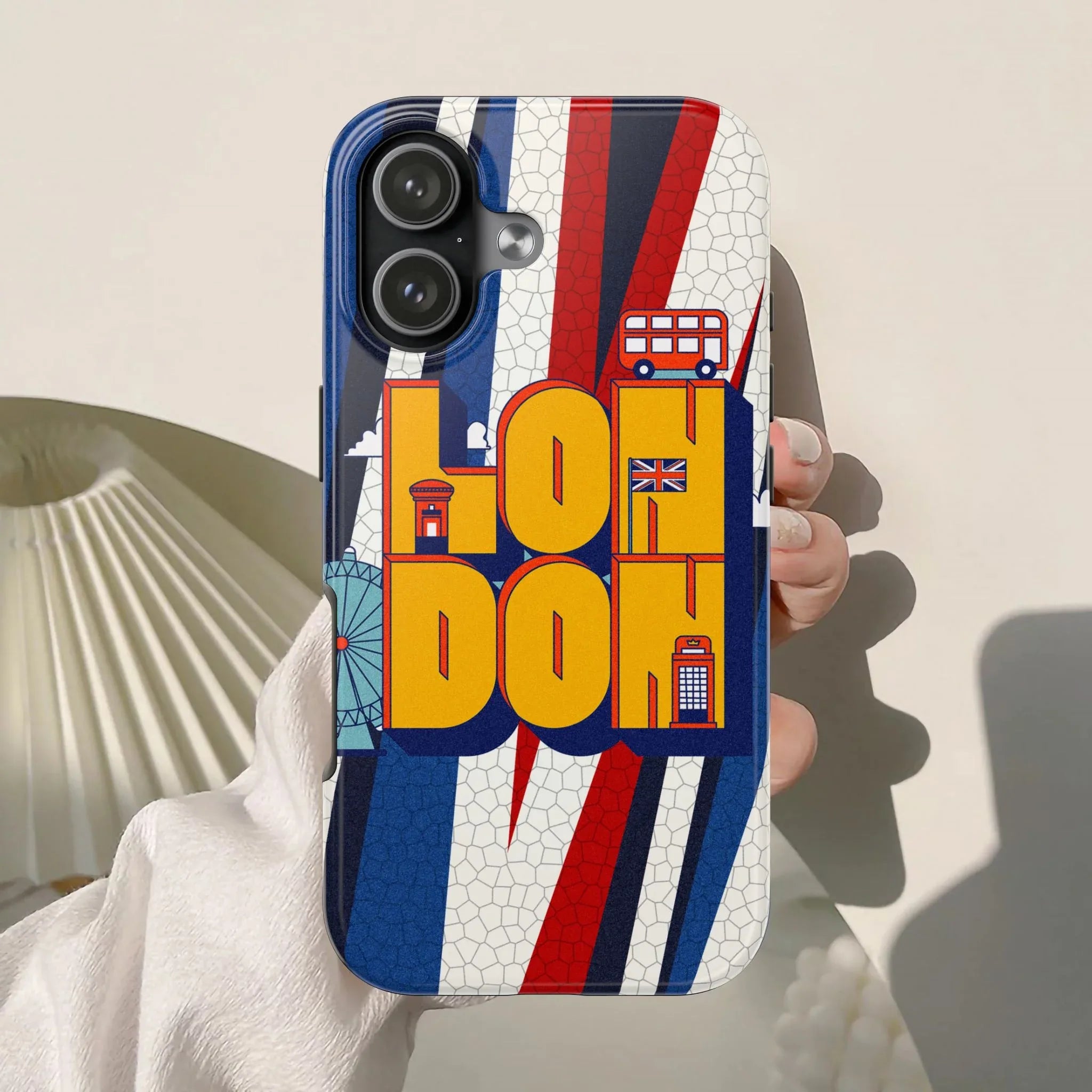 London Graphic Tough Phone Case – Retro Union Jack Travel Design - DiwaKi