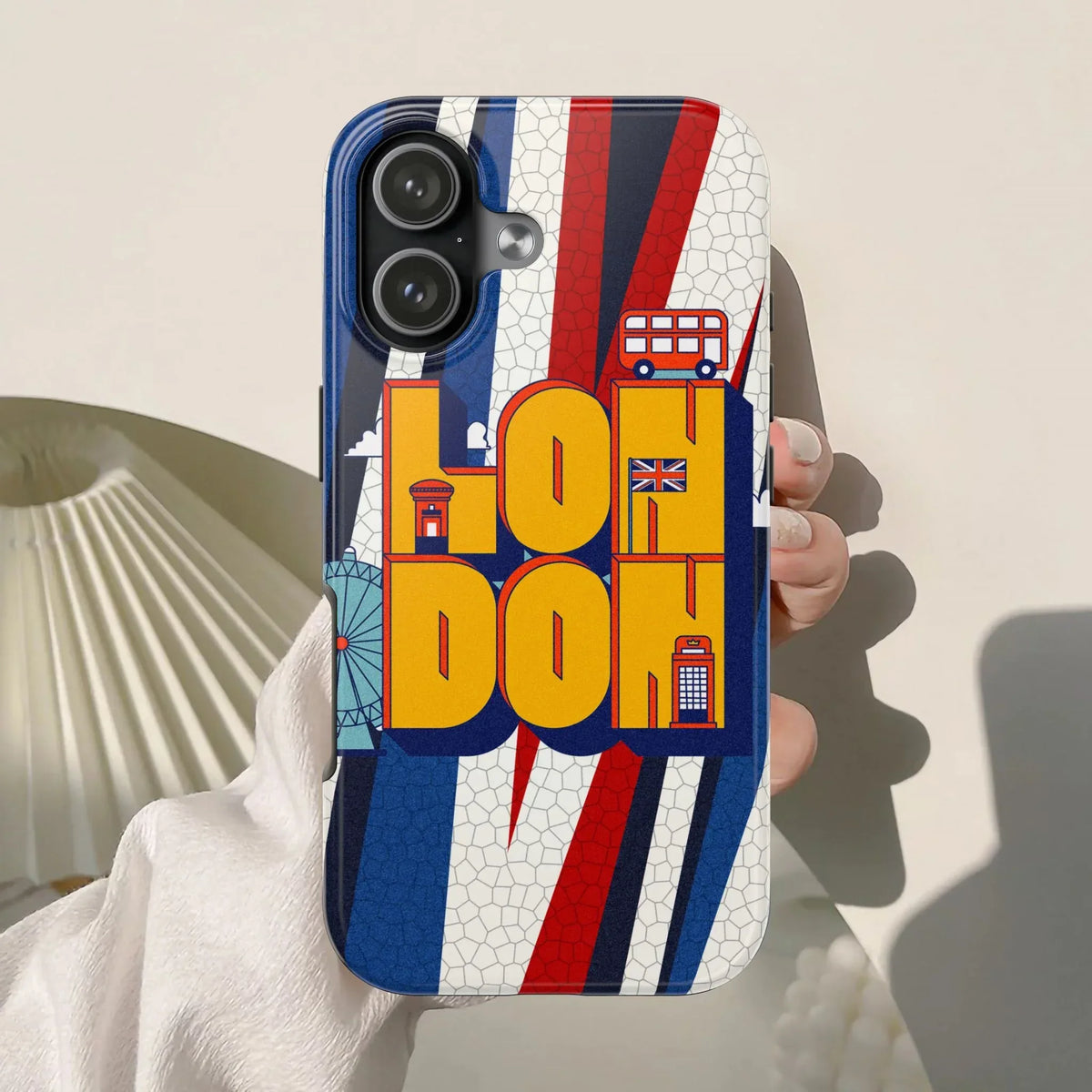 London Graphic Tough Phone Case – Retro Union Jack Travel Design - DiwaKi