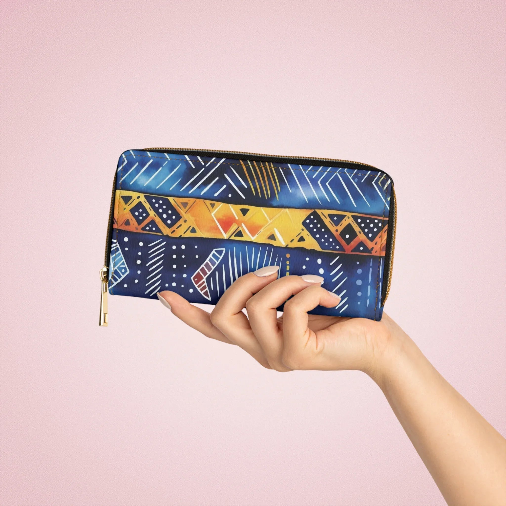 Bogolan Tribal Zip Wallet — Colorful African Pattern Zipper Wallet - DiwaKi