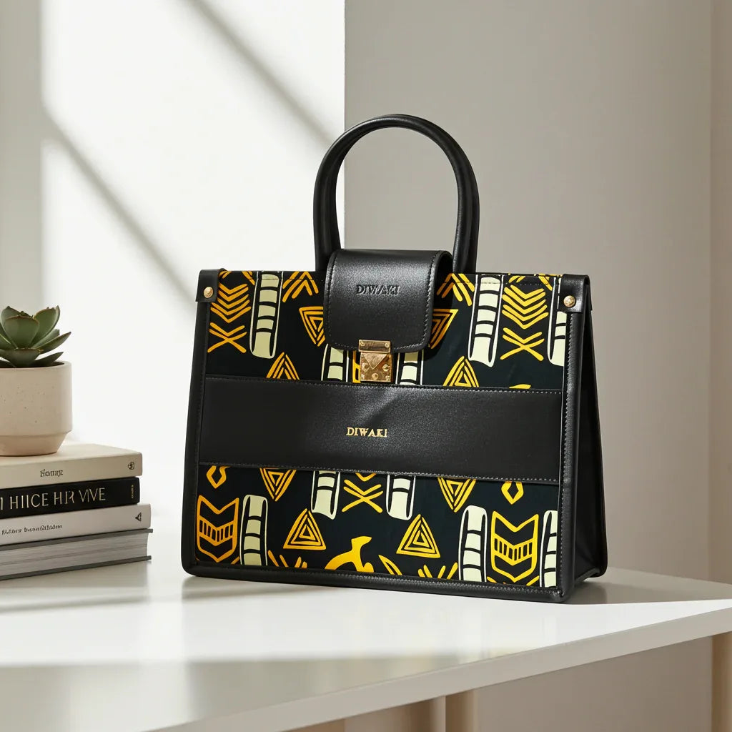 DiwaKi Obsidian Adinkra Gold Heritage Tote - DiwaKi
