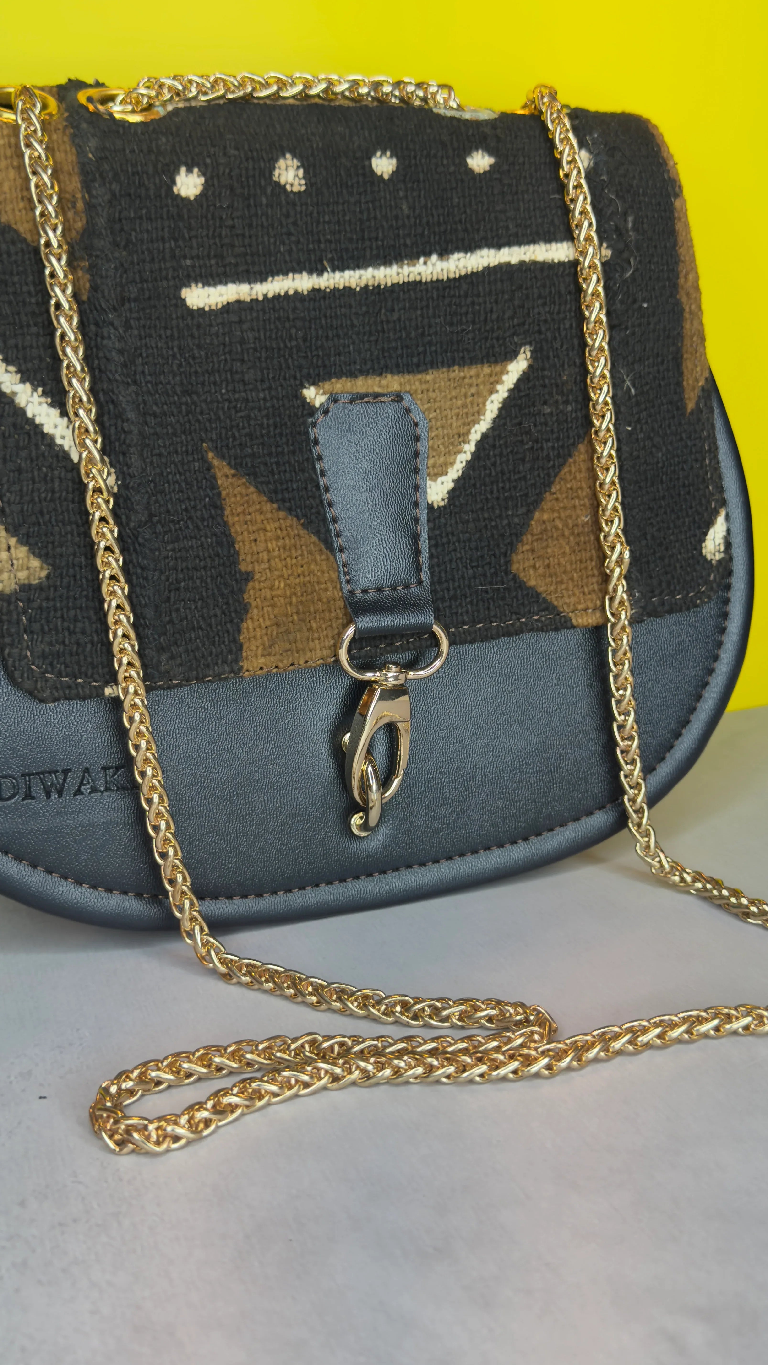 Royale Mudcloth Leather Chain Bag - DiwaKi