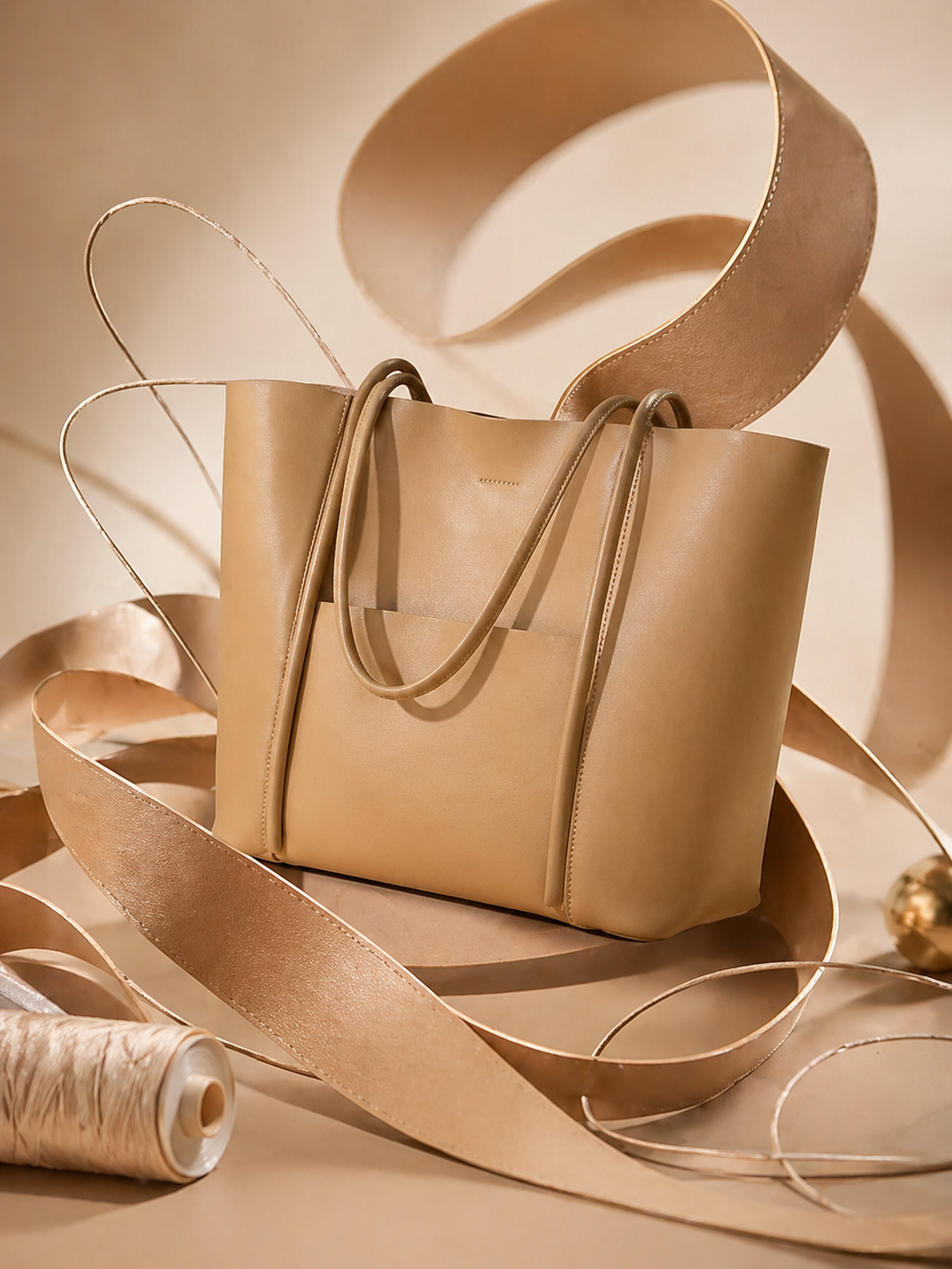 Genuine Leather Tote Bag: Elegant Work Travel Handbag, Zipper Shoulder Carry