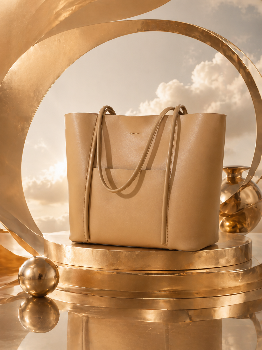 Genuine Leather Tote Bag: Elegant Work Travel Handbag, Zipper Shoulder Carry