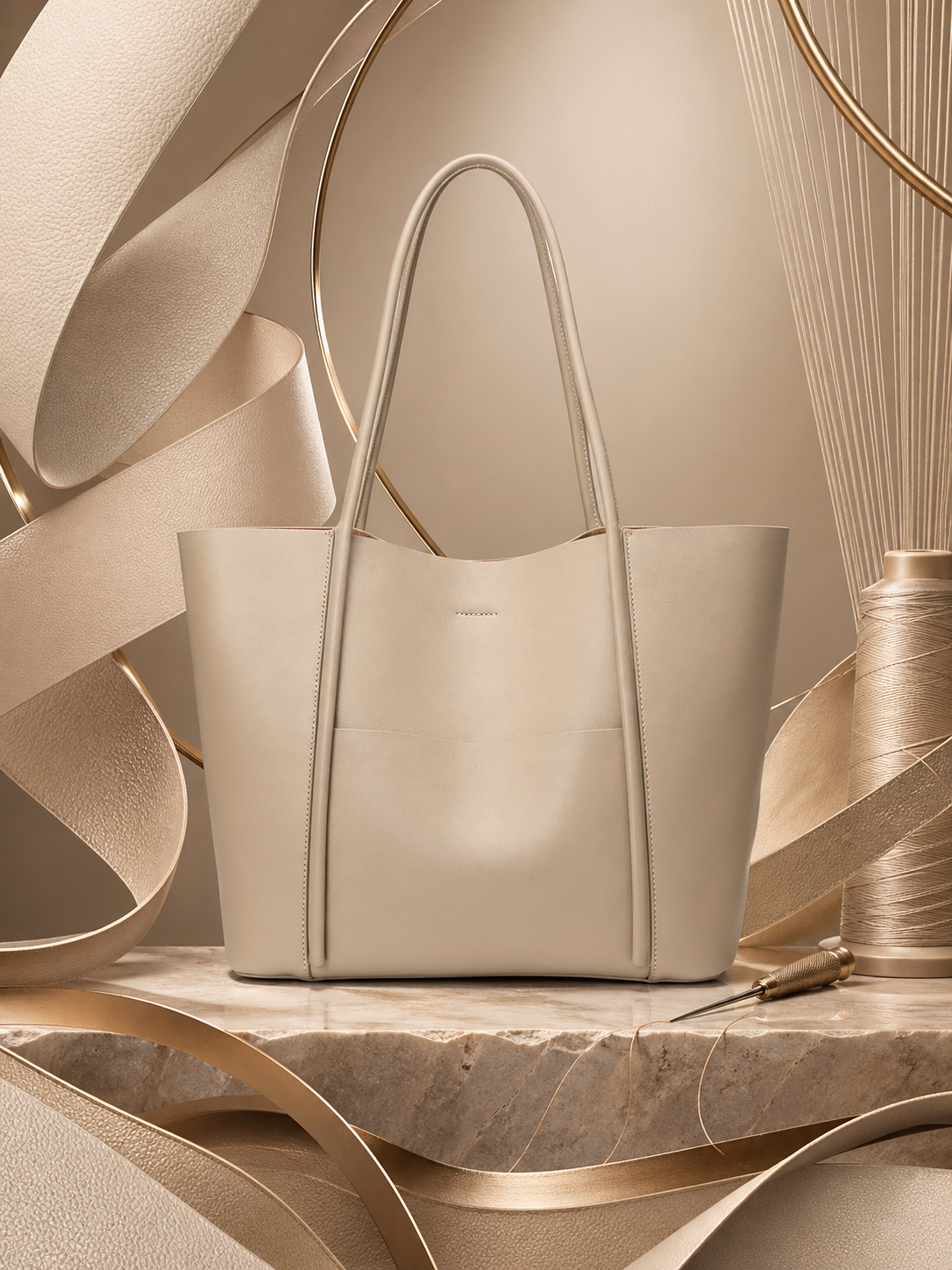 Genuine Leather Tote Bag: Elegant Work Travel Handbag, Zipper Shoulder Carry