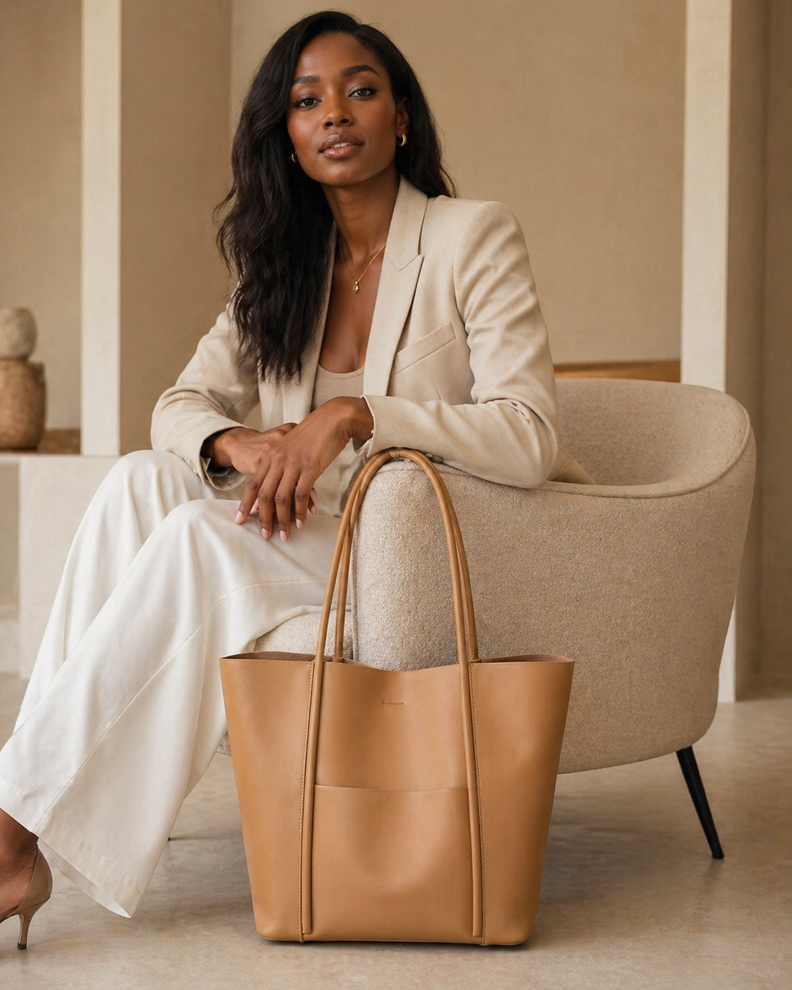 Genuine Leather Tote Bag: Elegant Work Travel Handbag, Zipper Shoulder Carry