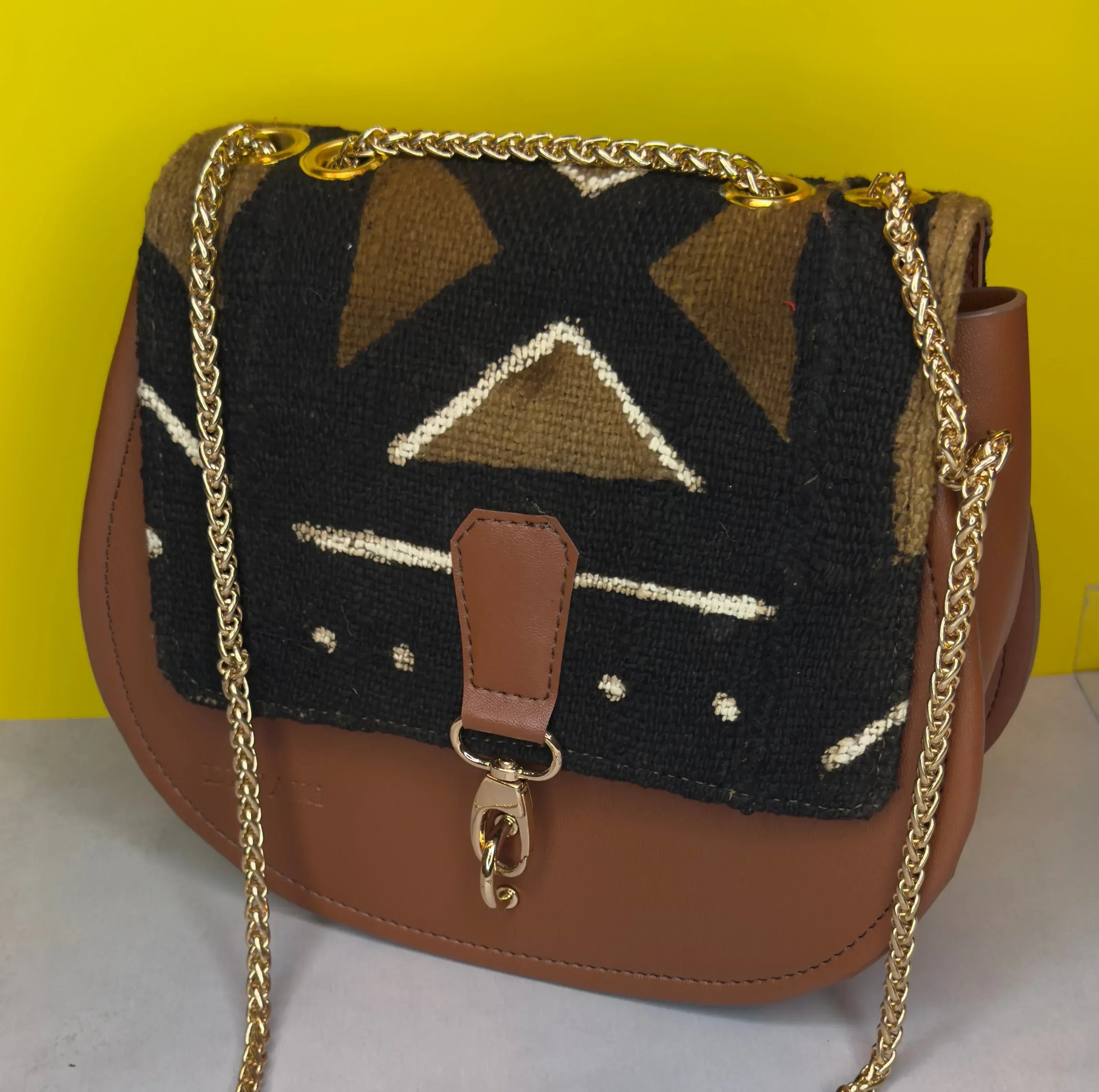 African black & brown bogolan pattern shoulder bag - DiwaKi