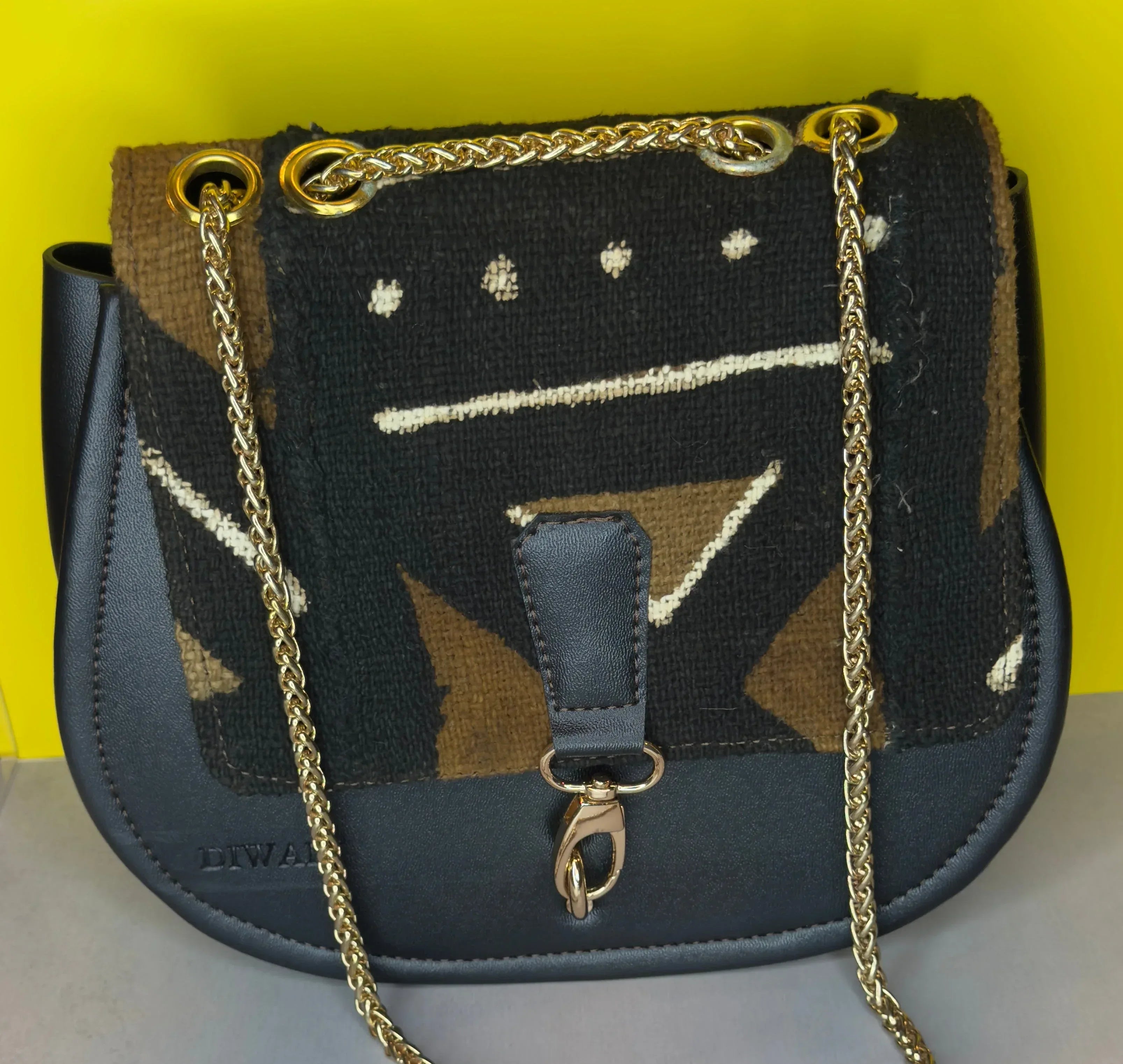 African black & brown bogolan pattern shoulder bag - DiwaKi
