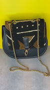 DiwaKi Bogolan Royale Chain Bag – African Mudcloth Leather Shoulder Bag with Gold Chain