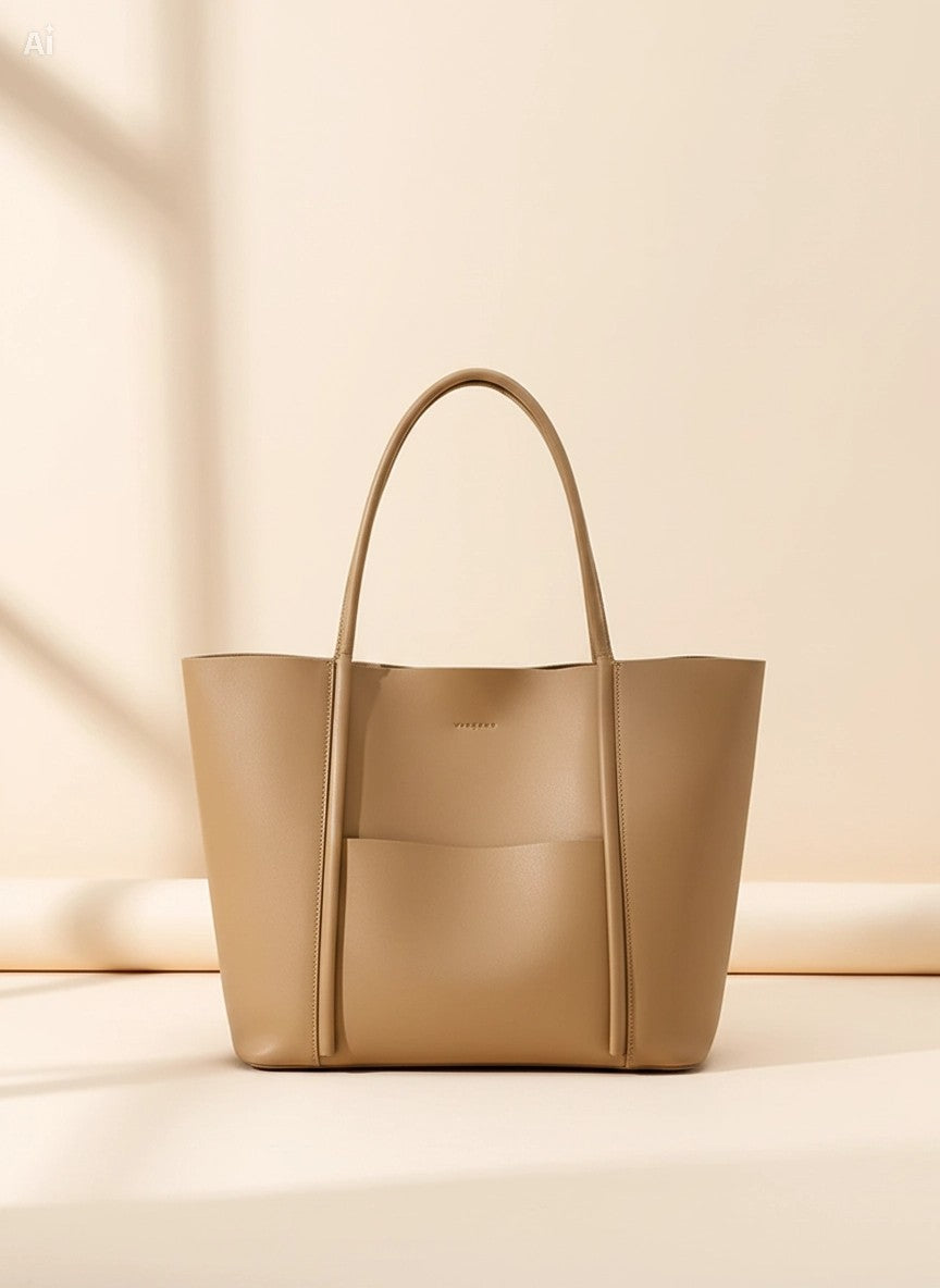 Genuine Leather Tote Bag: Elegant Work Travel Handbag, Zipper Shoulder Carry