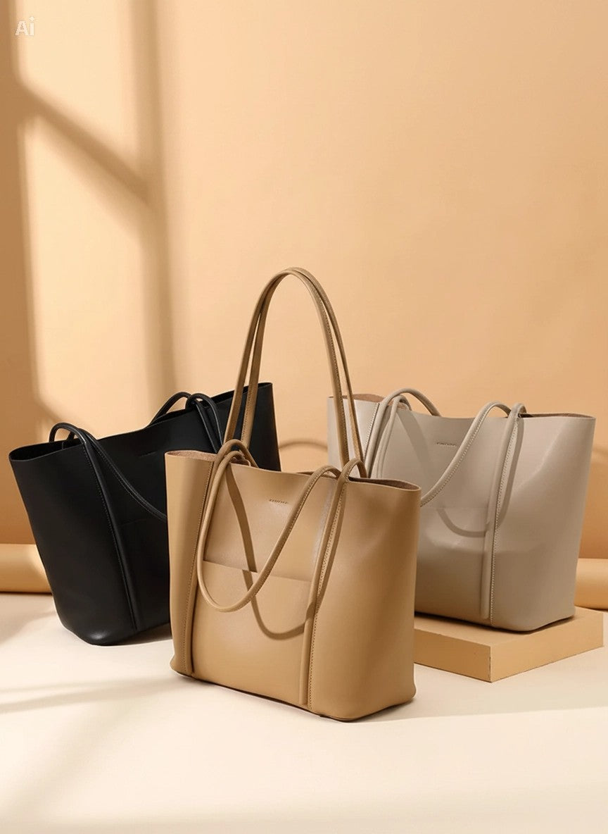 Genuine Leather Tote Bag: Elegant Work Travel Handbag, Zipper Shoulder Carry