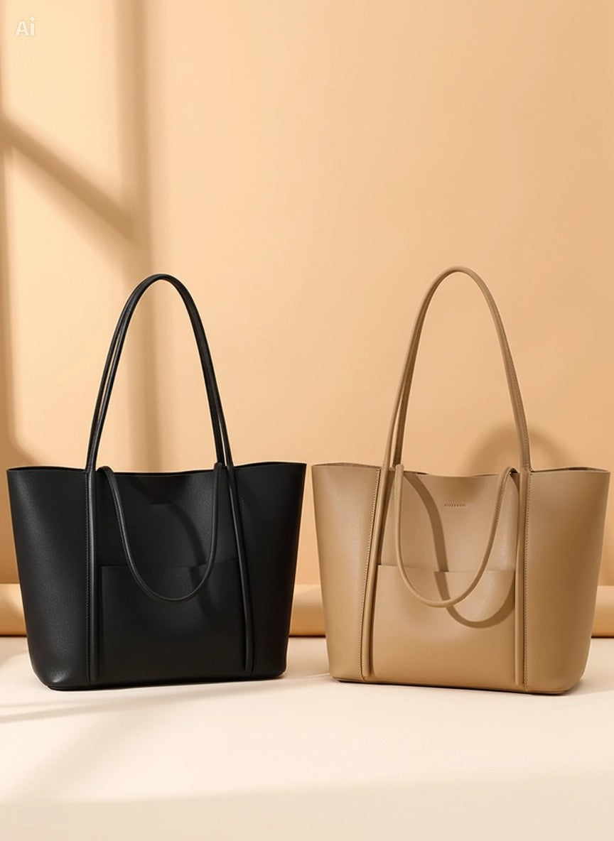 Genuine Leather Tote Bag: Elegant Work Travel Handbag, Zipper Shoulder Carry