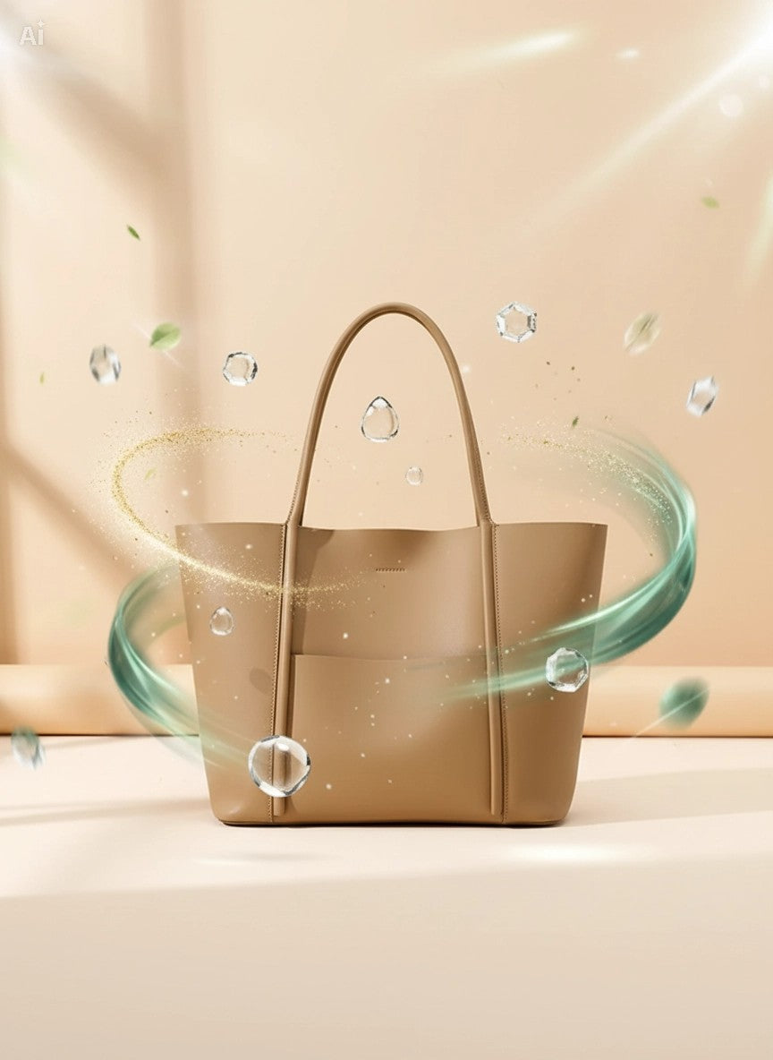 Genuine Leather Tote Bag: Elegant Work Travel Handbag, Zipper Shoulder Carry