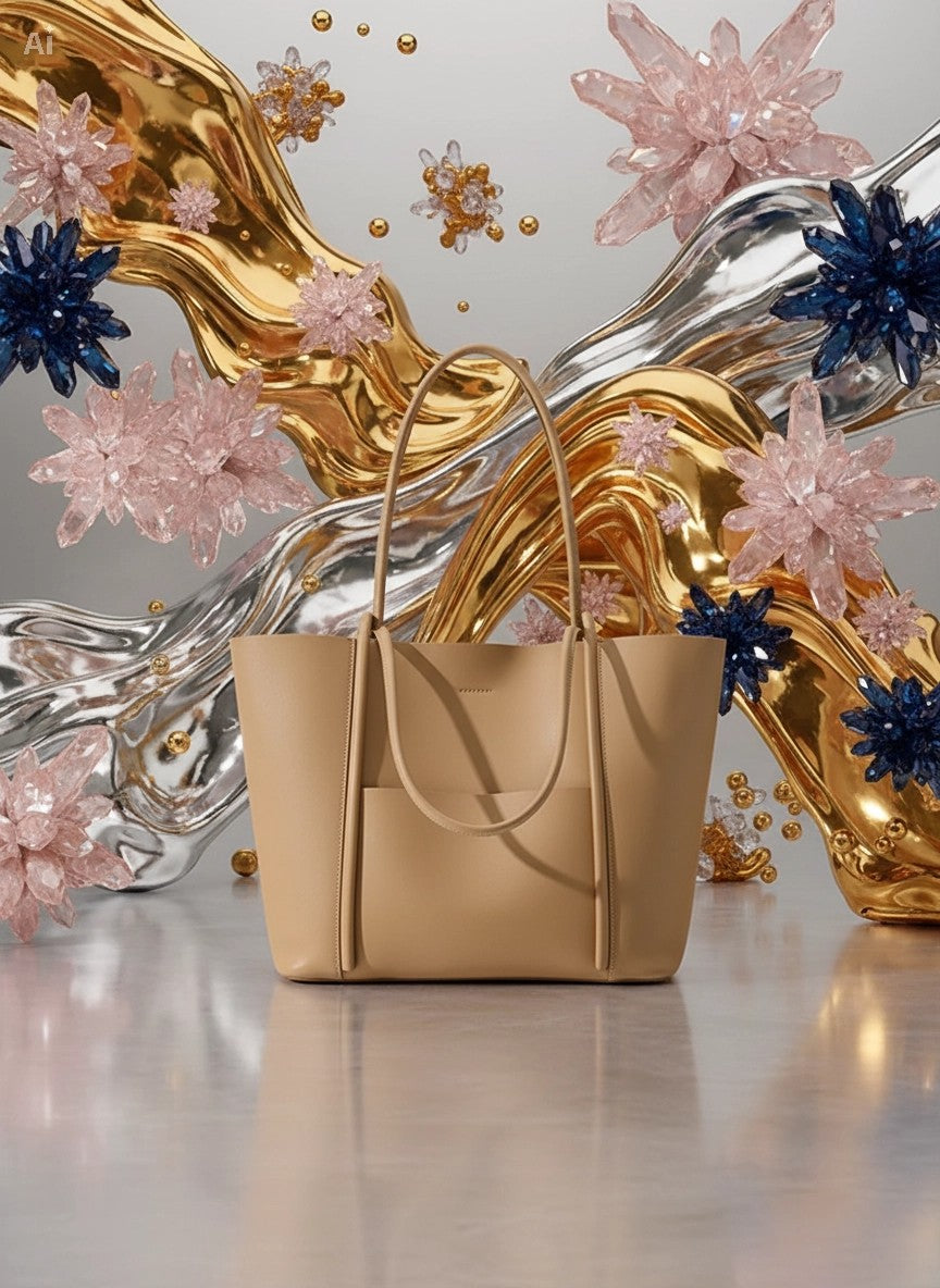 Genuine Leather Tote Bag: Elegant Work Travel Handbag, Zipper Shoulder Carry