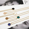Natural Stone Disk Pendant Necklace For Women's Stainless Steel