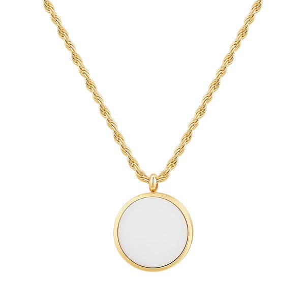 Natural Stone Disk Pendant Necklace For Women's Stainless Steel