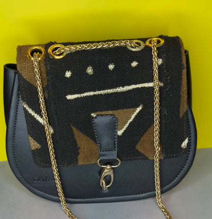 African black &amp; brown bogolan pattern shoulder bag - DiwaKi