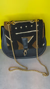 DiwaKi Bogolan Royale Chain Bag – African Mudcloth Leather Shoulder Bag with Gold Chain