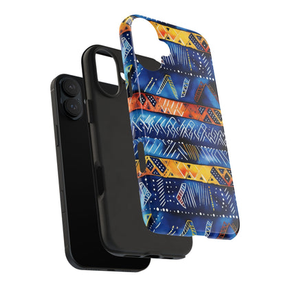 African mudcloth Tribal Indigo Stripe Tough Phone Case — Blue &amp; Orange Geometric Protective Cover