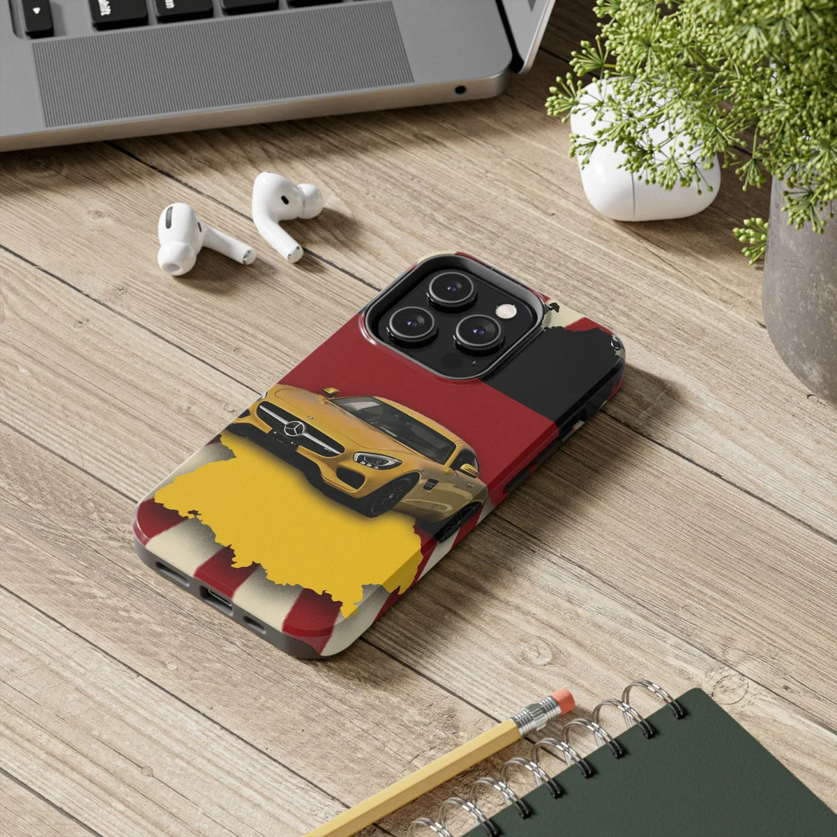 Mercedes Sports Car Tough Phone Case — Yellow GT on Red &amp; Black Background - DiwaKi
