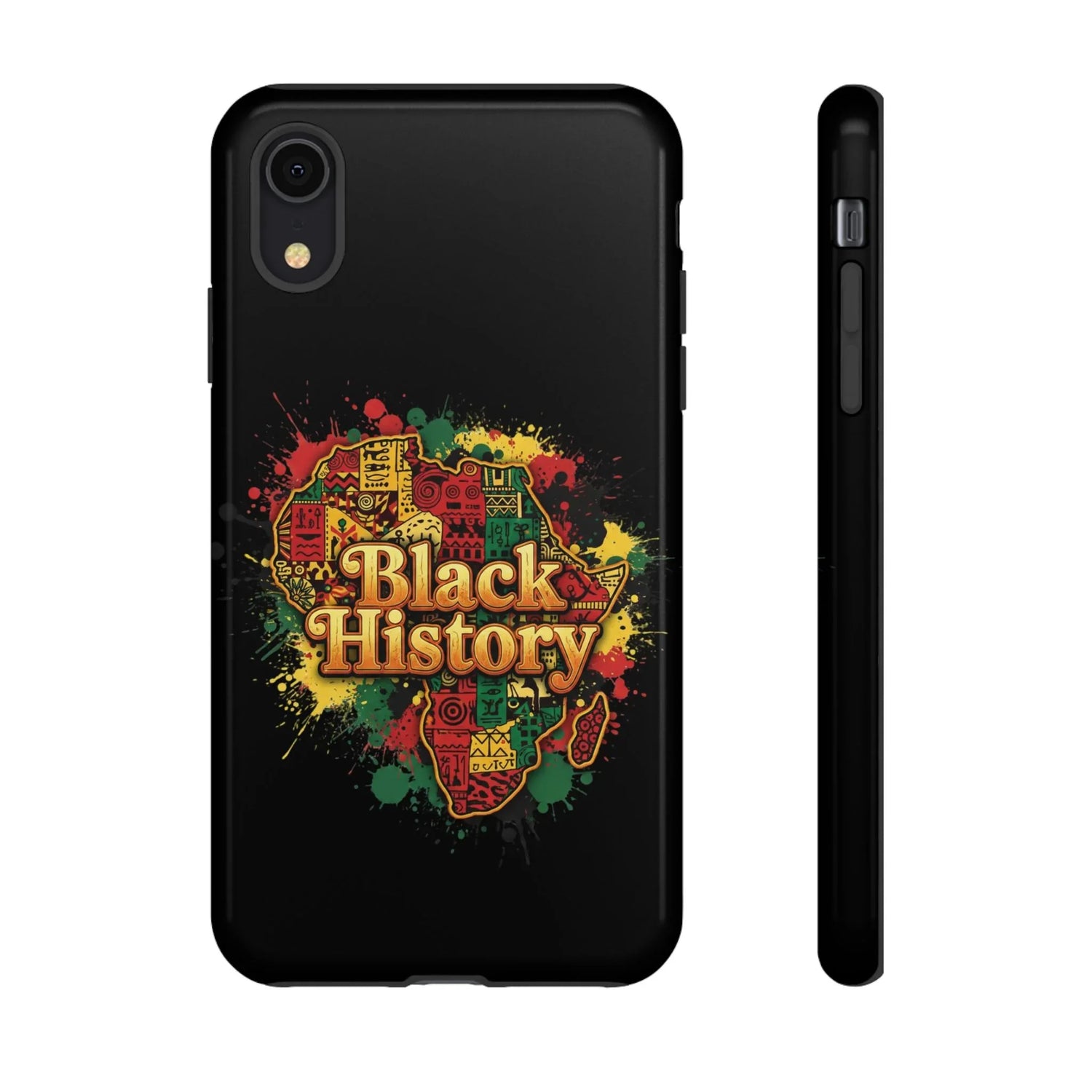 Black History Phone Case — Afrocentric Map Design, Bold Red‑Green‑Gold Splash - DiwaKi