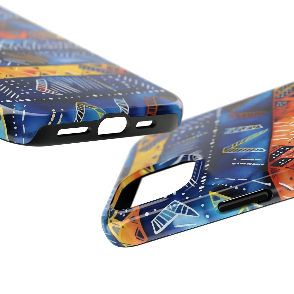 African mudcloth Tribal Indigo Stripe Tough Phone Case — Blue &amp; Orange Geometric Protective Cover - DiwaKi
