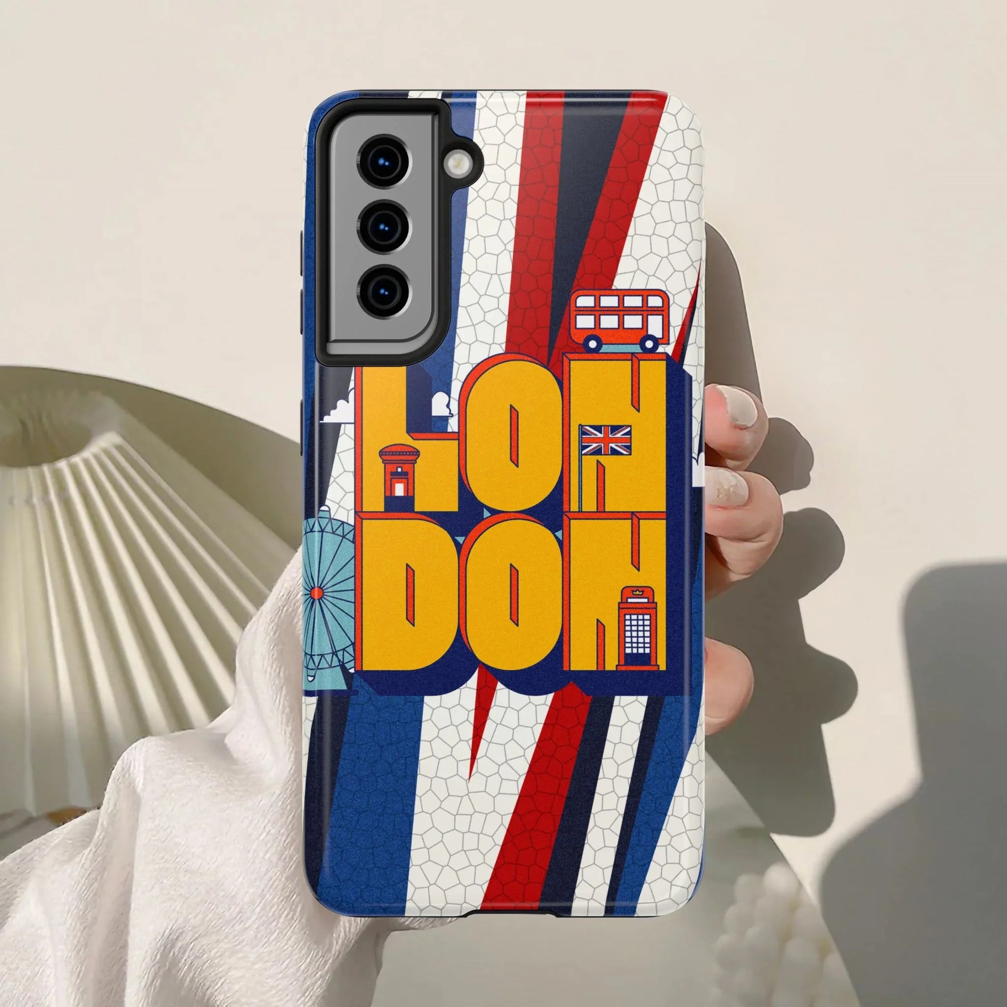 London Graphic Tough Phone Case – Retro Union Jack Travel Design - DiwaKi