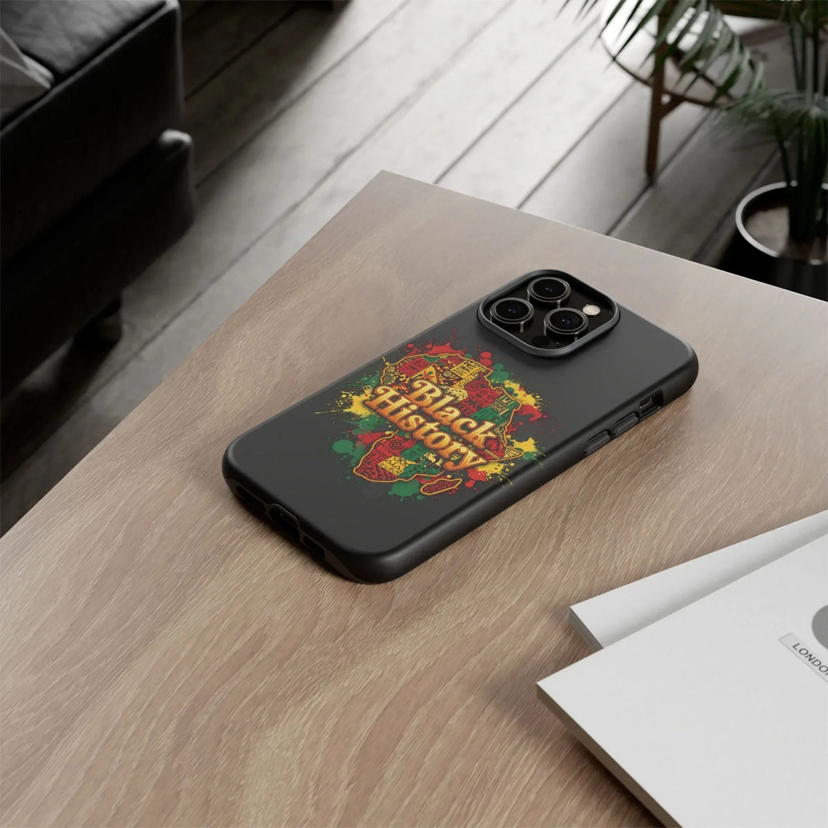 Black History Phone Case — Afrocentric Map Design, Bold Red‑Green‑Gold Splash - DiwaKi