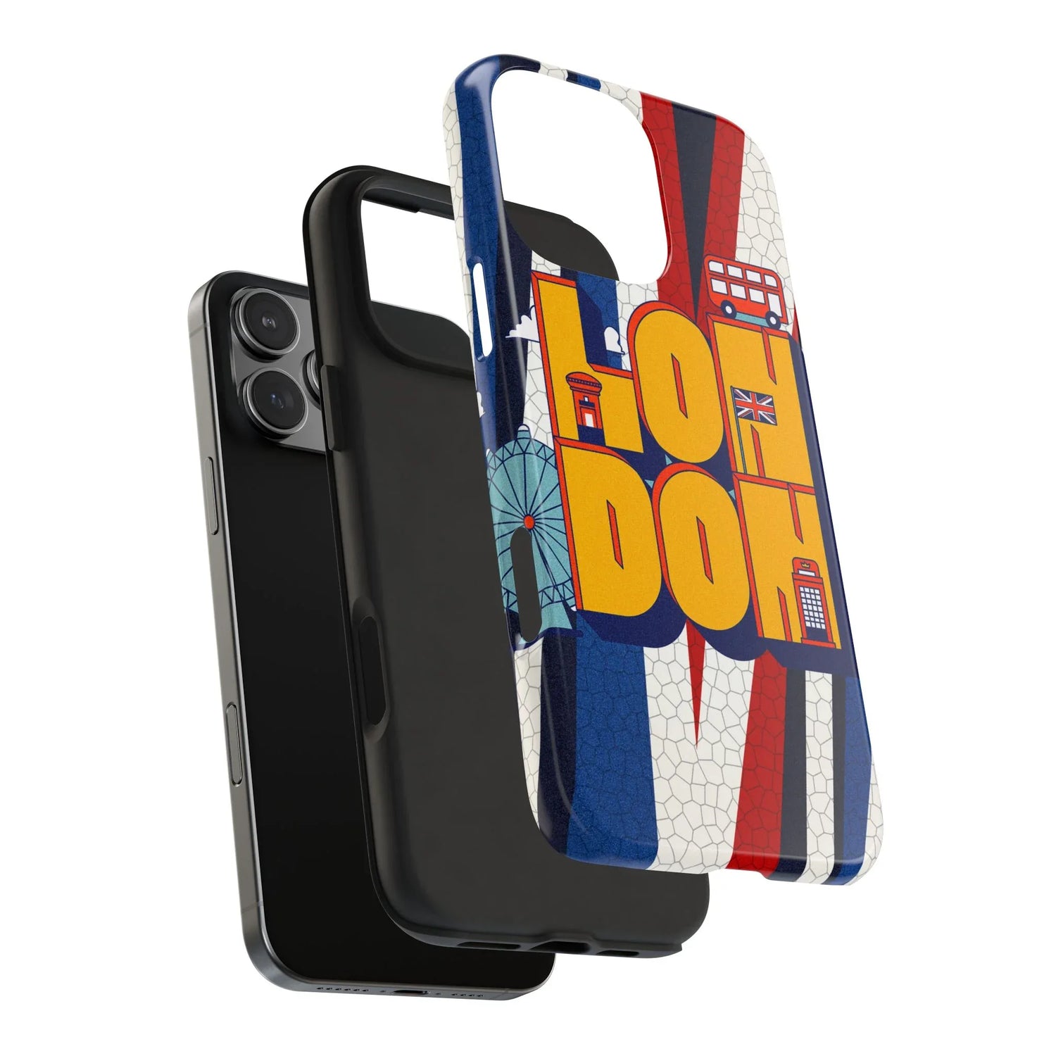 London Graphic Tough Phone Case – Retro Union Jack Travel Design - DiwaKi