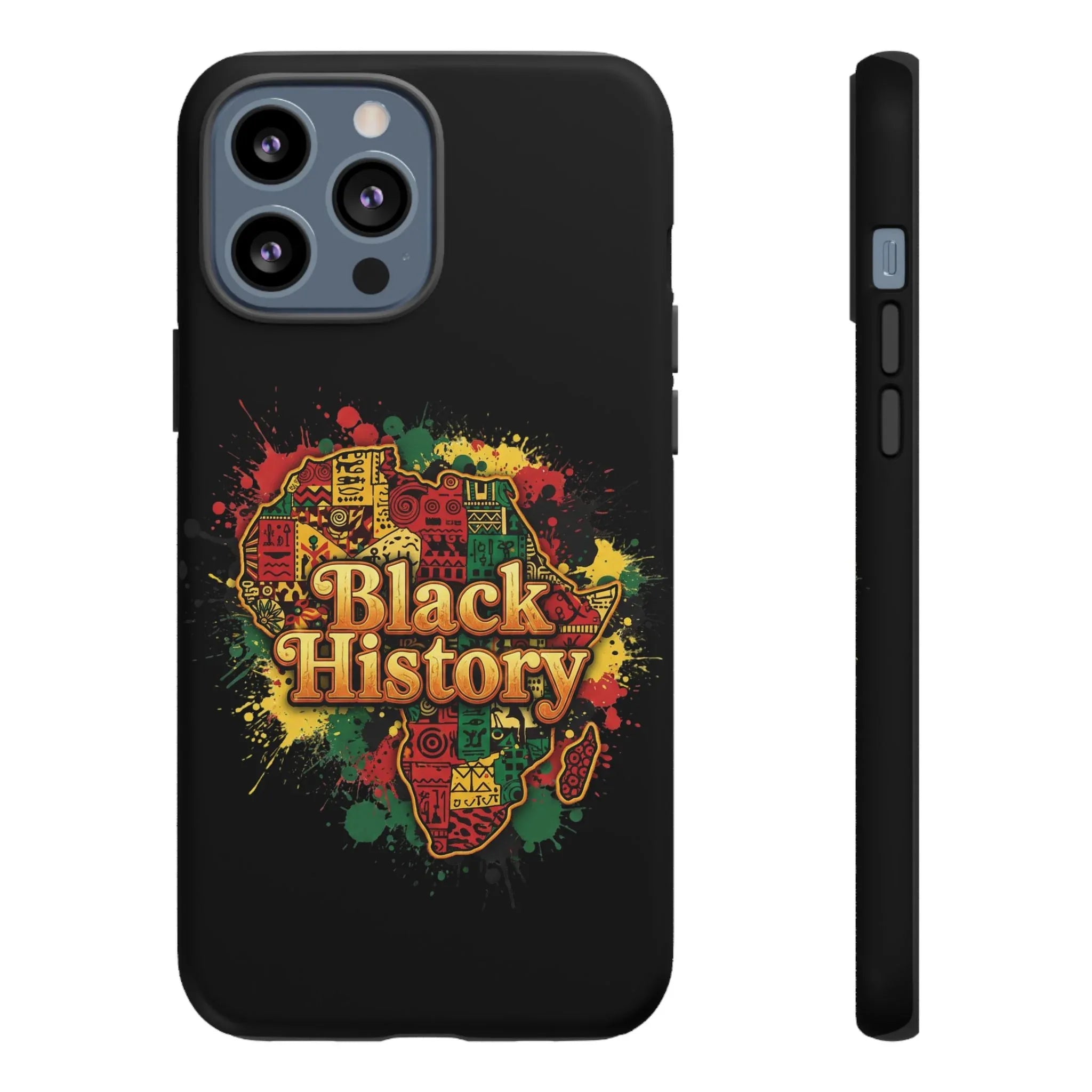 Black History Phone Case — Afrocentric Map Design, Bold Red‑Green‑Gold Splash - DiwaKi
