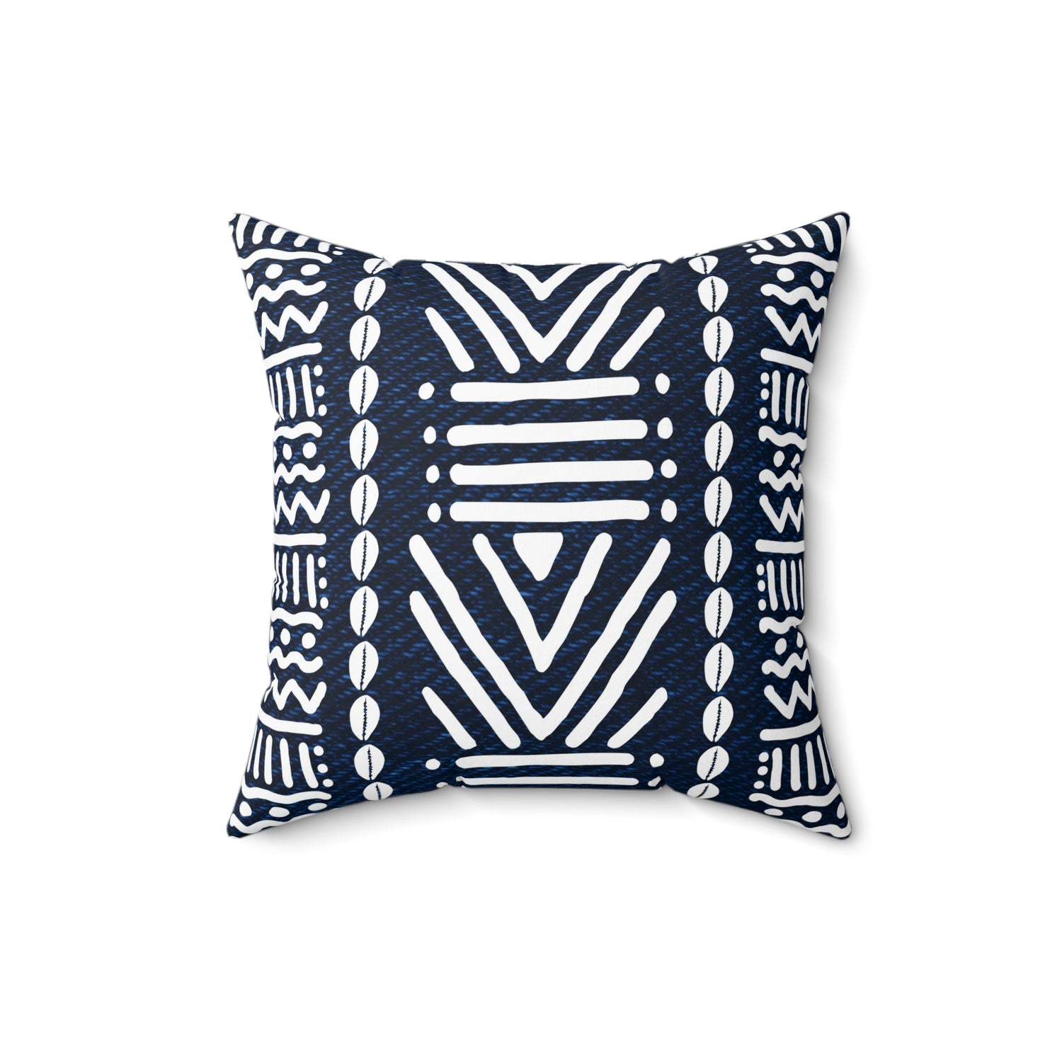 Mudcloth-Inspired Navy Throw Pillow — Boho Geometric Square Accent
