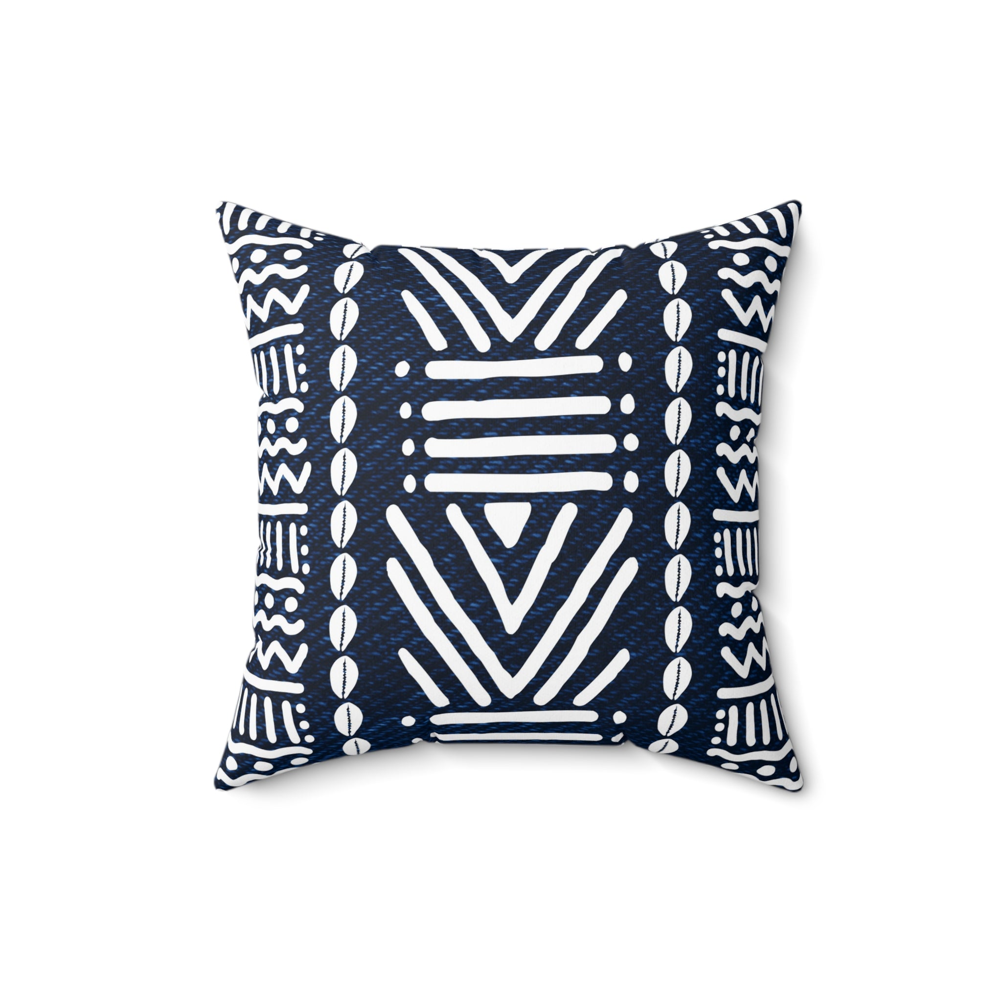 Mudcloth-Inspired Navy Throw Pillow — Boho Geometric Square Accent