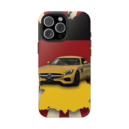 Mercedes Sports Car Tough Phone Case — Yellow GT on Red &amp; Black Background - DiwaKi