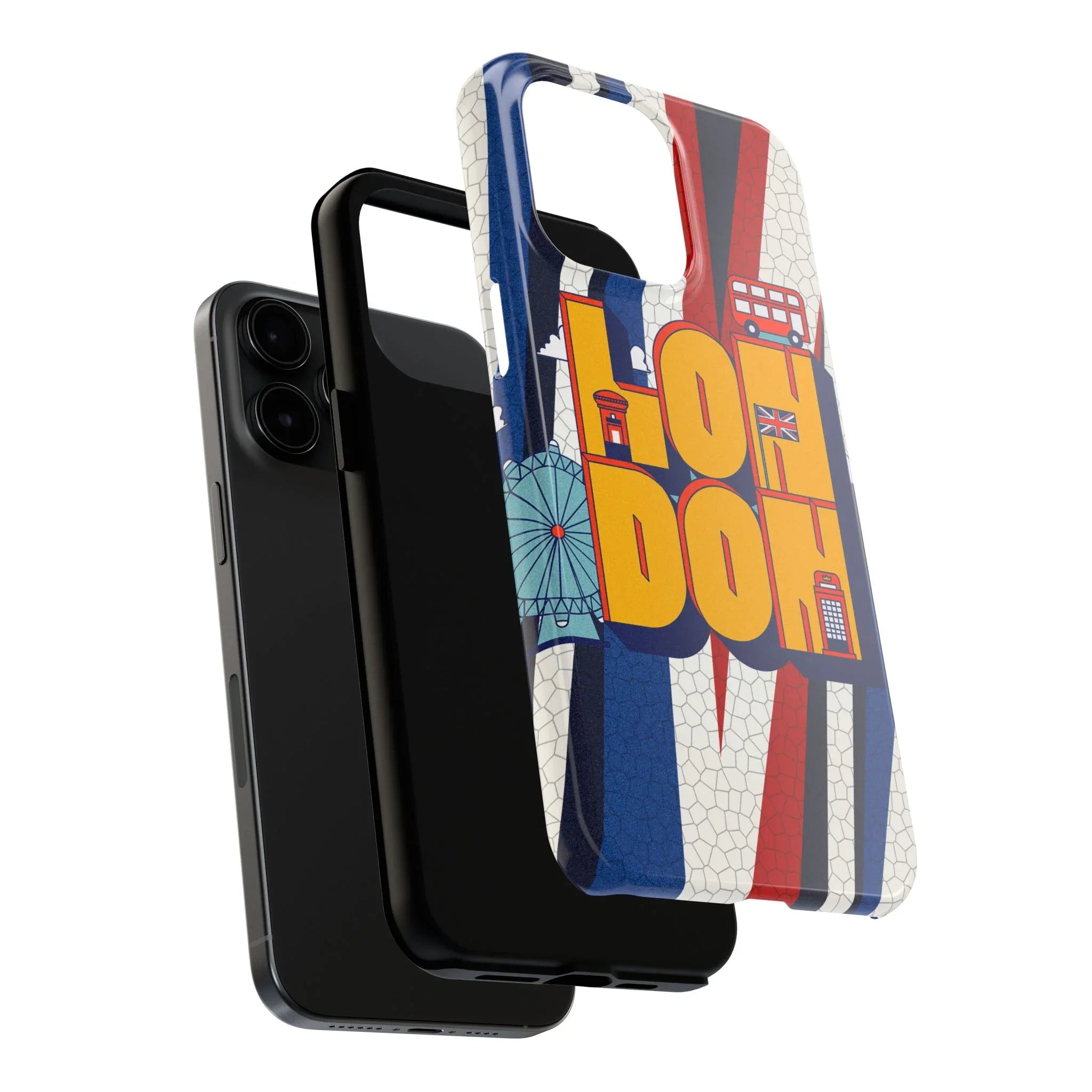London Graphic Tough Phone Case – Retro Union Jack Travel Design - DiwaKi