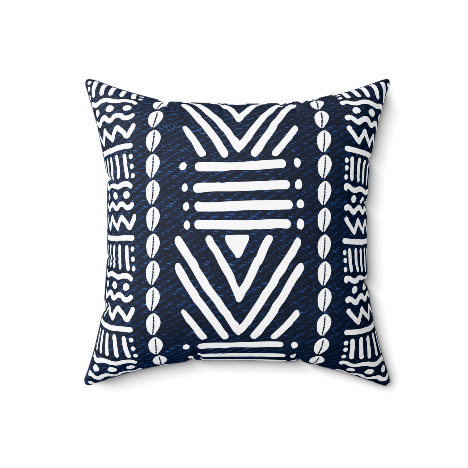 Mudcloth-Inspired Navy Throw Pillow — Boho Geometric Square Accent