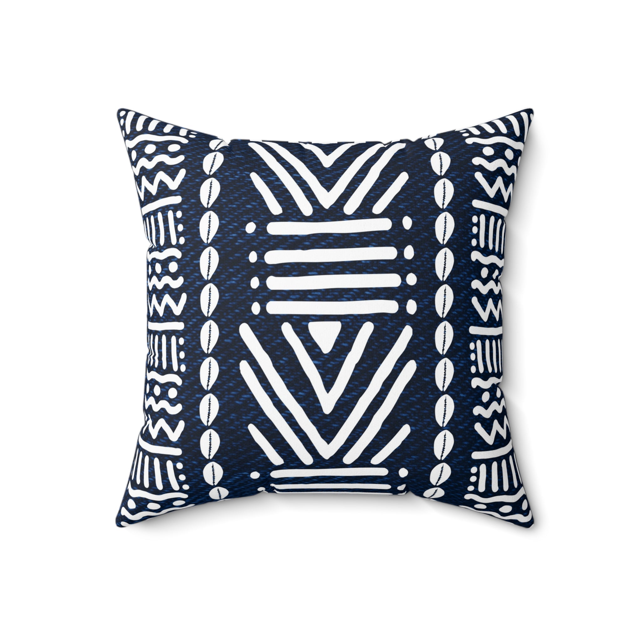 Mudcloth-Inspired Navy Throw Pillow — Boho Geometric Square Accent