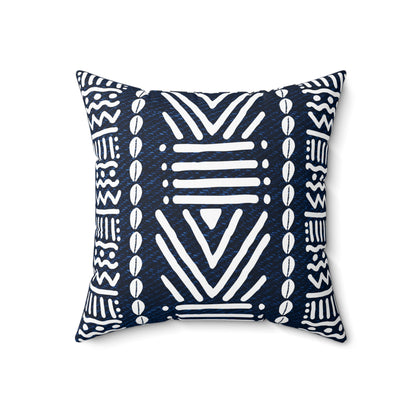 Mudcloth-Inspired Navy Throw Pillow — Boho Geometric Square Accent