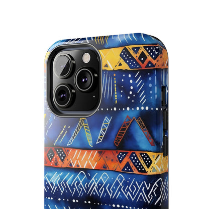 African mudcloth Tribal Indigo Stripe Tough Phone Case — Blue &amp; Orange Geometric Protective Cover