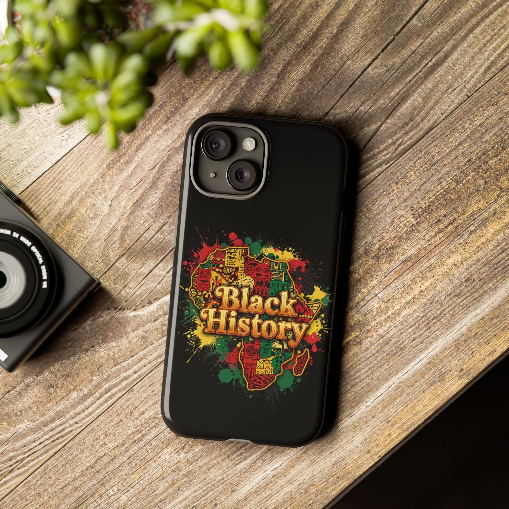 Black History Phone Case — Afrocentric Map Design, Bold Red‑Green‑Gold Splash - DiwaKi
