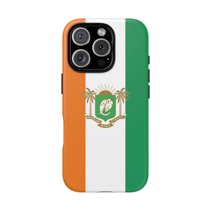 Ivory Coast Flag Tough Phone Case — Orange White Green Shield Crest - DiwaKi