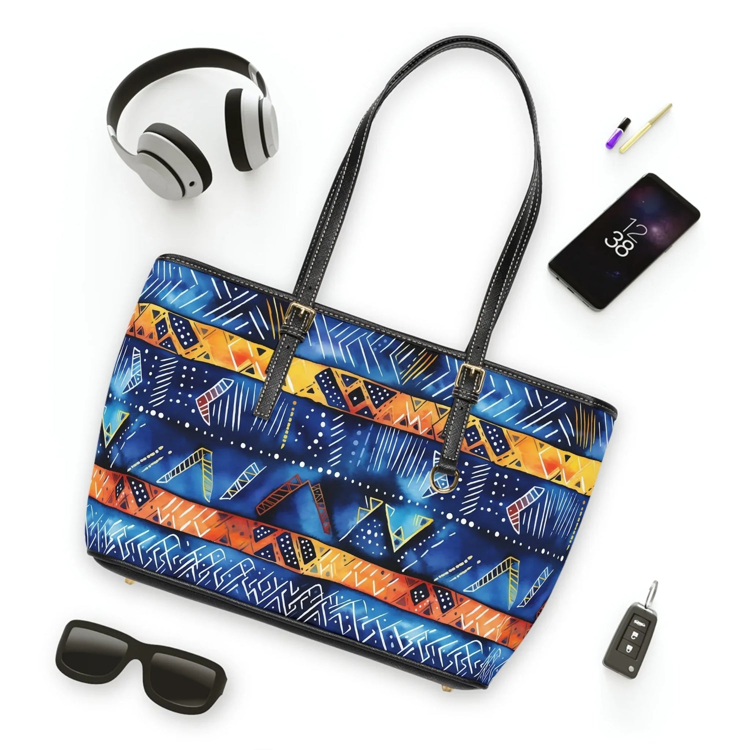 Bogolan Tribal Pattern PU Leather Shoulder Bag – Colorful African Tote - DiwaKi