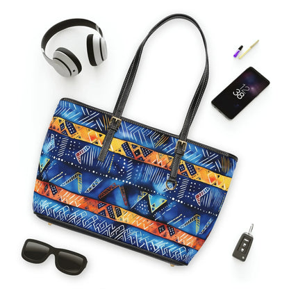 Bogolan Tribal Pattern PU Leather Shoulder Bag – Colorful African Tote - DiwaKi