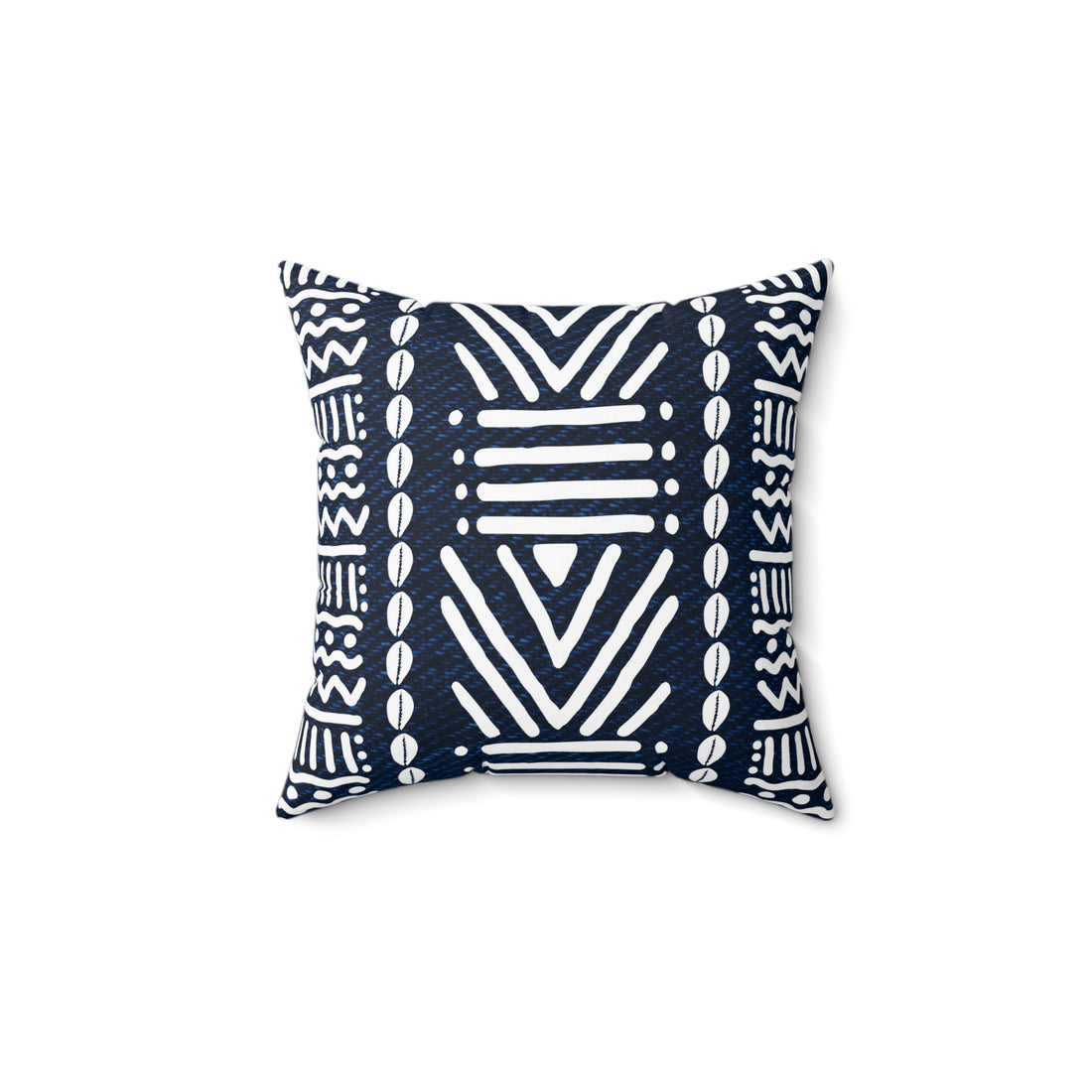 Mudcloth-Inspired Navy Throw Pillow — Boho Geometric Square Accent
