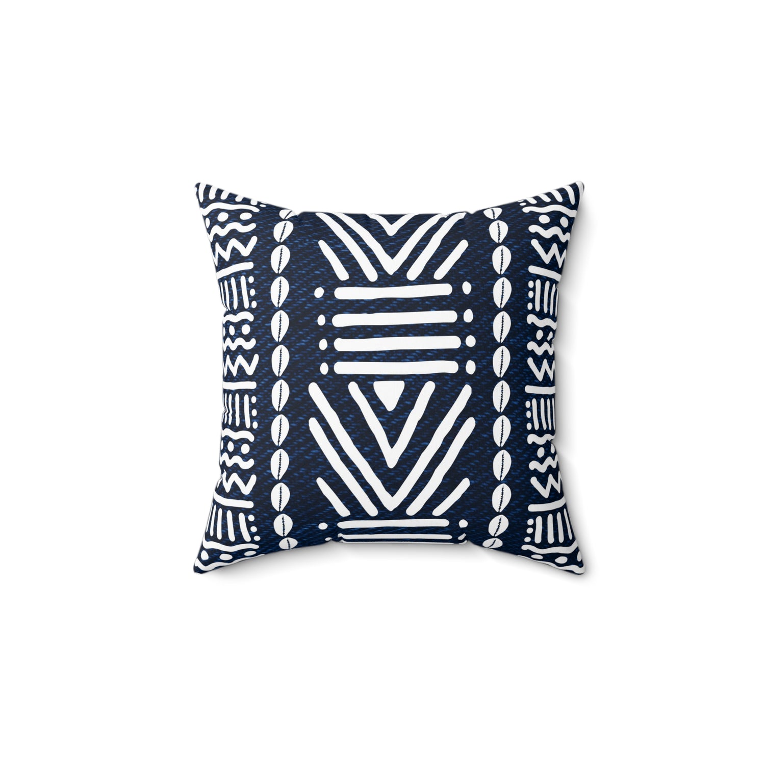 Mudcloth-Inspired Navy Throw Pillow — Boho Geometric Square Accent