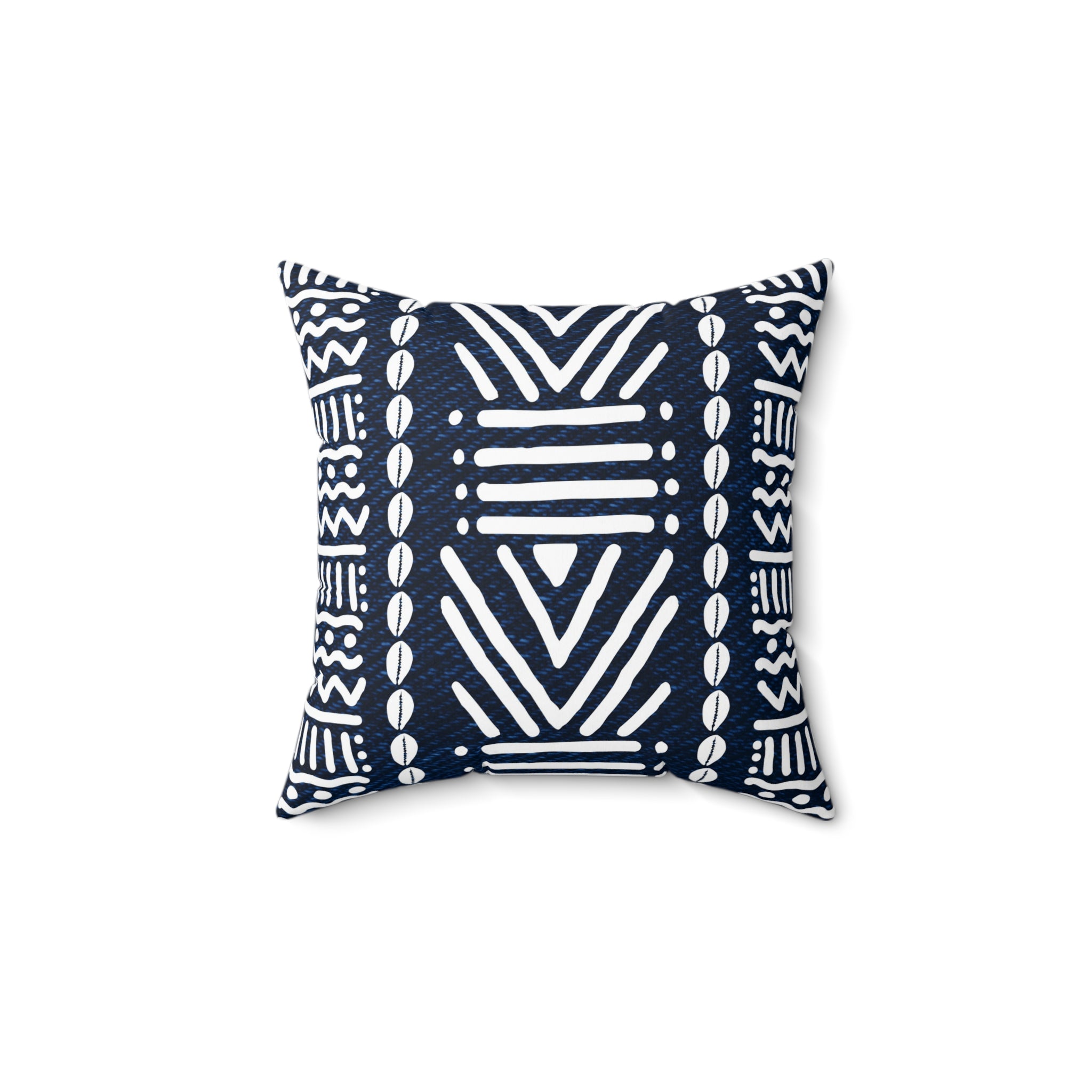 Mudcloth-Inspired Navy Throw Pillow — Boho Geometric Square Accent