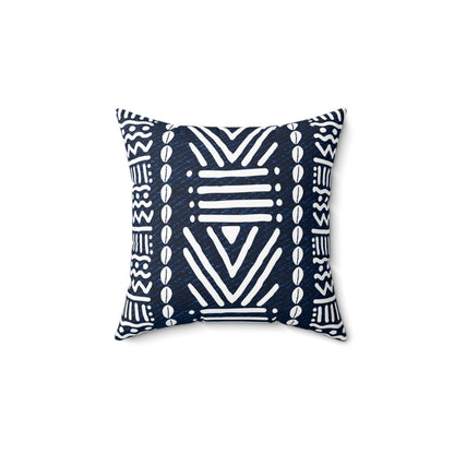 Mudcloth-Inspired Navy Throw Pillow — Boho Geometric Square Accent
